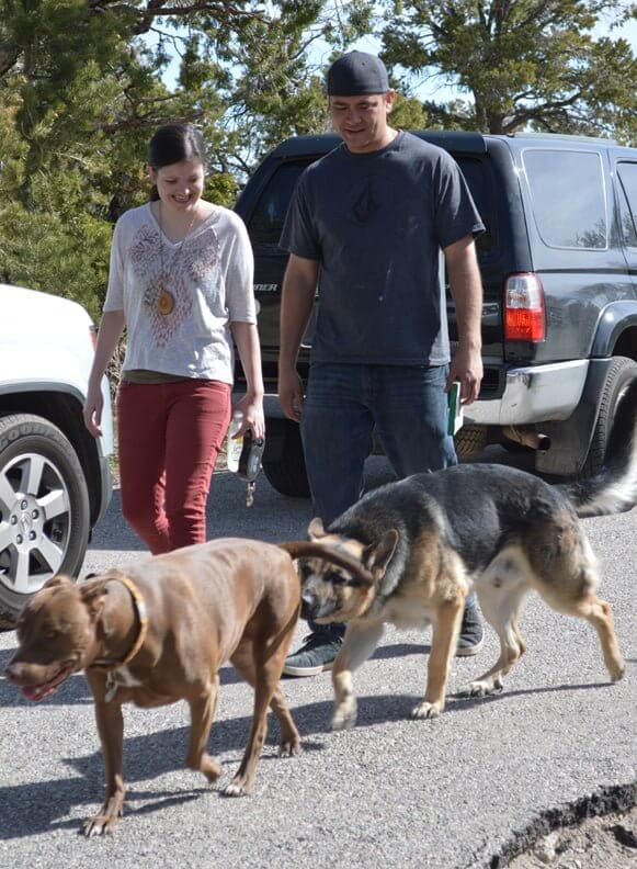 We all brought our dogs too. Shown here is Caity Adamson and Steve Horlok the camp dogs