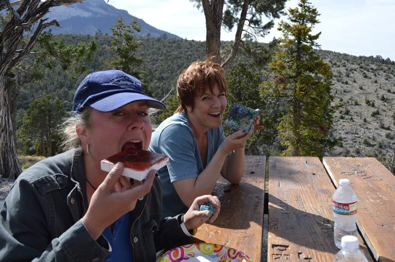 Kim Johnson and Cindy Berry Sullivan. members of the 2014 Jana's RedRoom Elite Artist Team Members having a blast in Campsite #13